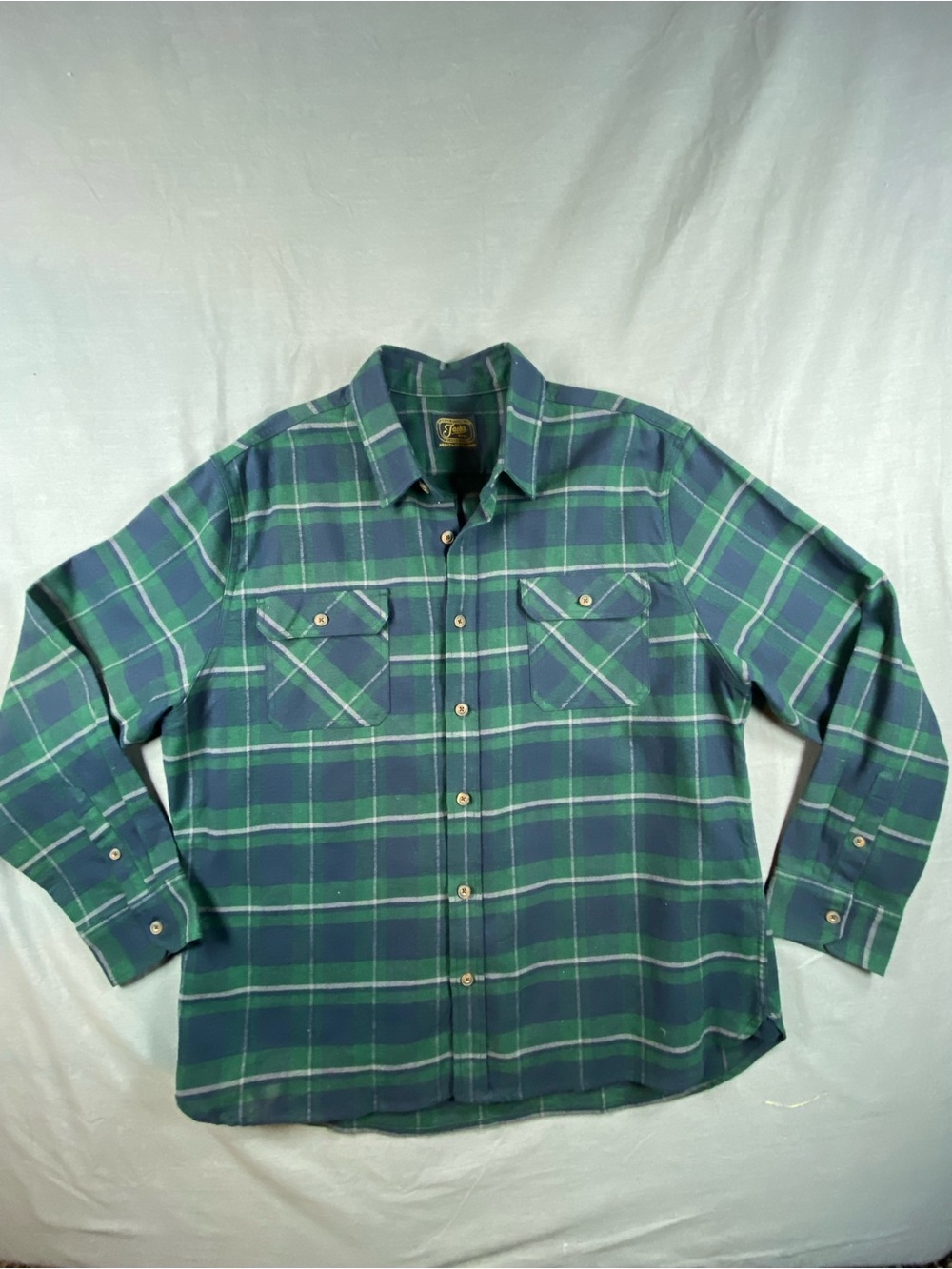 Jachs NY Flannel Men's Green & Navy Plaid Button-Up Shirt Size 2XL